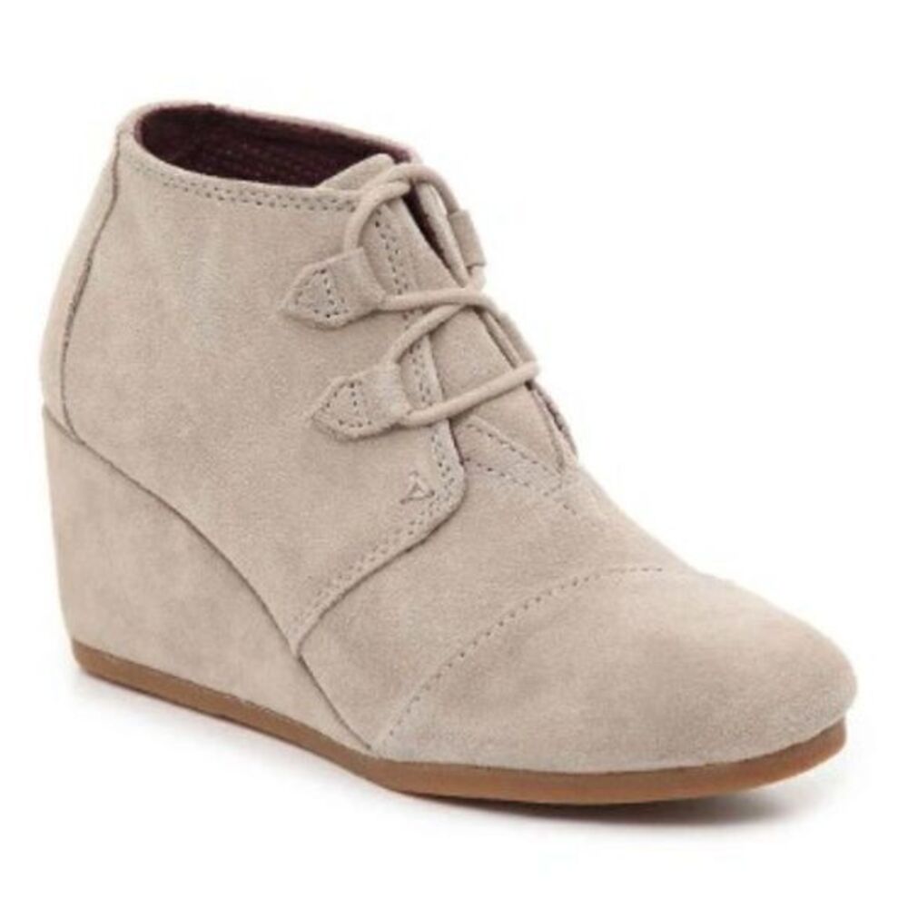 Toms Women's Kala Suede Wedge Ankle Bootie Lace‎ Up Booties Taupe Tan Size 10